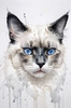 Sketchy Illustration of White Siamese Cat with Striking Eyes