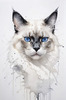 Sketchy Illustration of White Siamese Cat with Striking Eyes