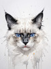 Sketchy Illustration of White Siamese Cat with Striking Eyes