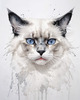 Sketchy Illustration of White Siamese Cat with Striking Eyes