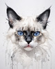 Sketchy Illustration of White Siamese Cat with Striking Eyes