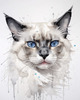 Sketchy Illustration of White Siamese Cat with Striking Eyes