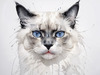 Sketchy Illustration of White Siamese Cat with Striking Eyes