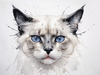 Sketchy Illustration of White Siamese Cat with Striking Eyes