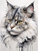Abstract Fluffy Siberian Cat Sketch Art Print