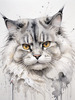 Abstract Fluffy Siberian Cat Sketch Art Print
