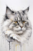Abstract Fluffy Siberian Cat Sketch Art Print
