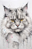 Abstract Fluffy Siberian Cat Sketch Art Print