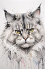 Abstract Fluffy Siberian Cat Sketch Art Print