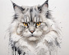 Abstract Fluffy Siberian Cat Sketch Art Print
