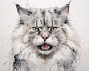 Abstract Fluffy Siberian Cat Sketch Art Print