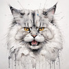 Abstract Fluffy Siberian Cat Sketch Art Print