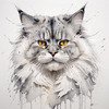 Abstract Fluffy Siberian Cat Sketch Art Print