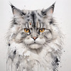 Abstract Fluffy Siberian Cat Sketch Art Print