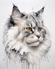 Abstract Fluffy Siberian Cat Sketch Art Print