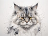 Abstract Fluffy Siberian Cat Sketch Art Print