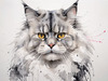 Abstract Fluffy Siberian Cat Sketch Art Print