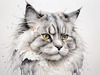 Abstract Fluffy Siberian Cat Sketch Art Print