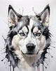 Abstract Art of Siberian Husky Face with Piercing Eyes and Fluffy Coat