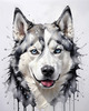 Abstract Art of Siberian Husky Face with Piercing Eyes and Fluffy Coat