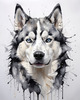 Abstract Art of Siberian Husky Face with Piercing Eyes and Fluffy Coat