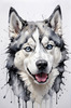 Abstract Art of Siberian Husky Face with Piercing Eyes and Fluffy Coat