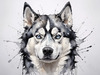 Abstract Art of Siberian Husky Face with Piercing Eyes and Fluffy Coat