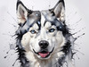 Abstract Art of Siberian Husky Face with Piercing Eyes and Fluffy Coat