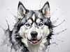 Abstract Art of Siberian Husky Face with Piercing Eyes and Fluffy Coat