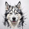 Abstract Art of Siberian Husky Face with Piercing Eyes and Fluffy Coat