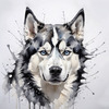 Abstract Art of Siberian Husky Face with Piercing Eyes and Fluffy Coat