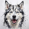 Abstract Art of Siberian Husky Face with Piercing Eyes and Fluffy Coat