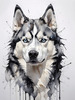 Abstract Art of Siberian Husky Face with Piercing Eyes and Fluffy Coat