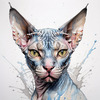 Abstract Sketch of Sphynx Cat Face with Expressive Eyes and Wrinkled Skin