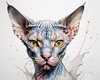 Abstract Sketch of Sphynx Cat Face with Expressive Eyes and Wrinkled Skin