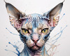 Abstract Sketch of Sphynx Cat Face with Expressive Eyes and Wrinkled Skin