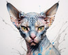 Abstract Sketch of Sphynx Cat Face with Expressive Eyes and Wrinkled Skin