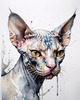 Abstract Sketch of Sphynx Cat Face with Expressive Eyes and Wrinkled Skin