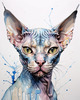 Abstract Sketch of Sphynx Cat Face with Expressive Eyes and Wrinkled Skin