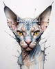 Abstract Sketch of Sphynx Cat Face with Expressive Eyes and Wrinkled Skin
