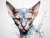 Abstract Sketch of Sphynx Cat Face with Expressive Eyes and Wrinkled Skin