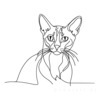 Minimalist Line Art of Playful Abyssinian Cat with Alert Expression