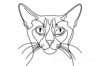 Minimalist Line Art of Playful Abyssinian Cat with Alert Expression