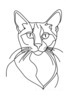Minimalist Line Art of Playful Abyssinian Cat with Alert Expression