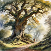 Realistic Landscape Art Print of Ancient Oak Woods