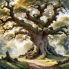 Realistic Landscape Art Print of Ancient Oak Woods