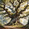 Realistic Landscape Art Print of Ancient Oak Woods