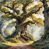 Realistic Landscape Art Print of Ancient Oak Woods