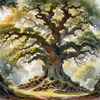 Realistic Landscape Art Print of Ancient Oak Woods