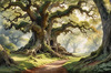 Realistic Landscape Art Print of Ancient Oak Woods
